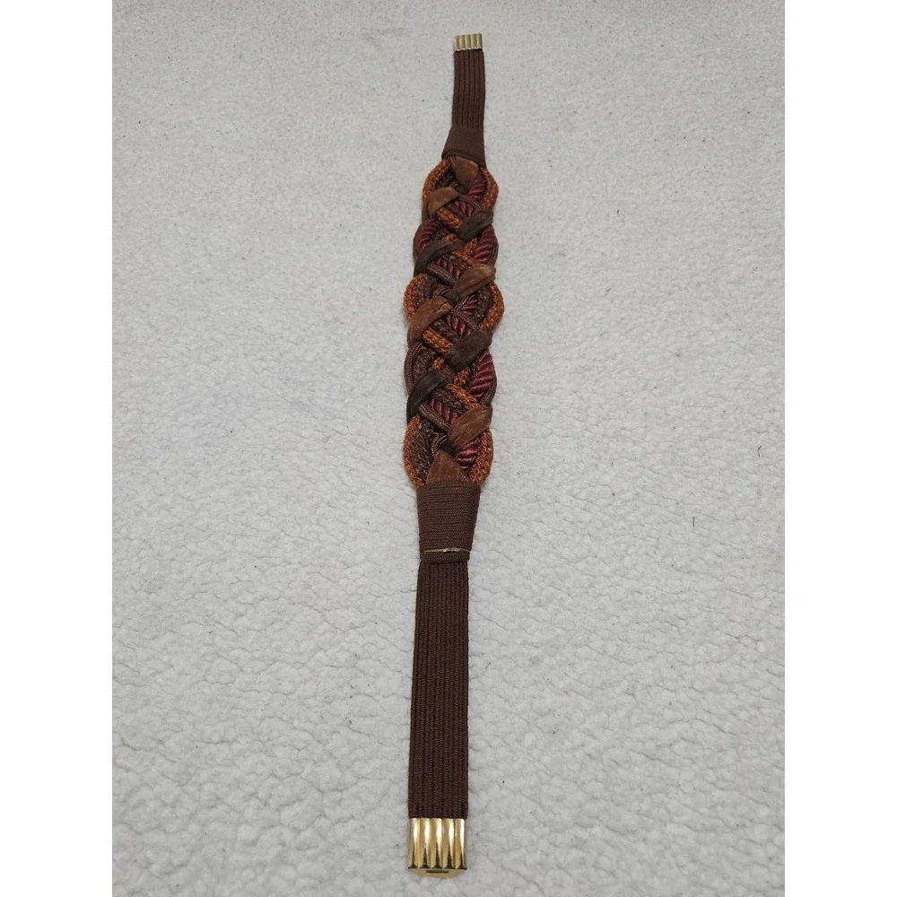 Leather Shop Vintage Braided Cinch Belt Brown Copper Burgundy Elastic Gold Clasp